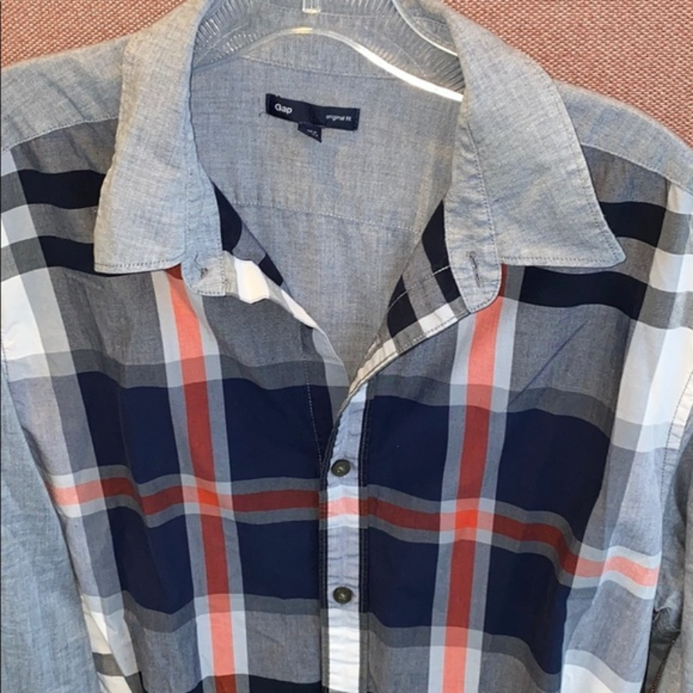 GAP Original Fit Chambray Plaid Button Down Shirt Men's L Cotton